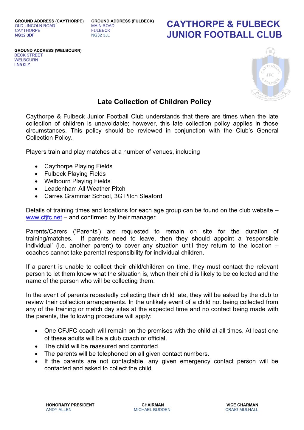 Late Collection Policy 2019
