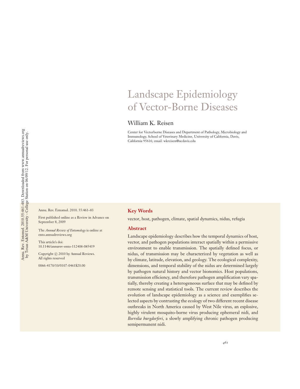 Landscape Epidemiology of Vector-Borne Diseases