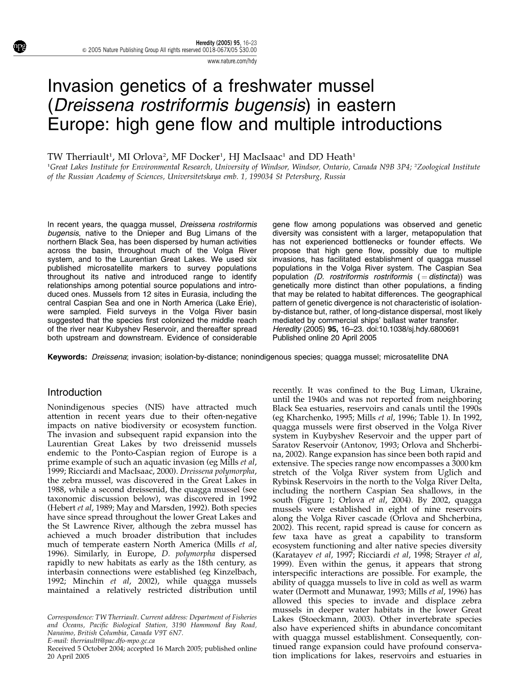 Dreissena Rostriformis Bugensis) in Eastern Europe: High Gene ﬂow and Multiple Introductions