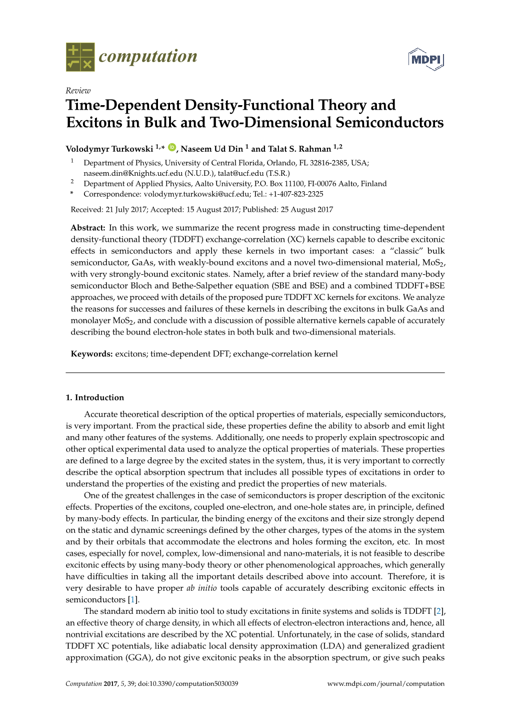 Time-Dependent Density-Functional Theory and Excitons in Bulk and Two-Dimensional Semiconductors