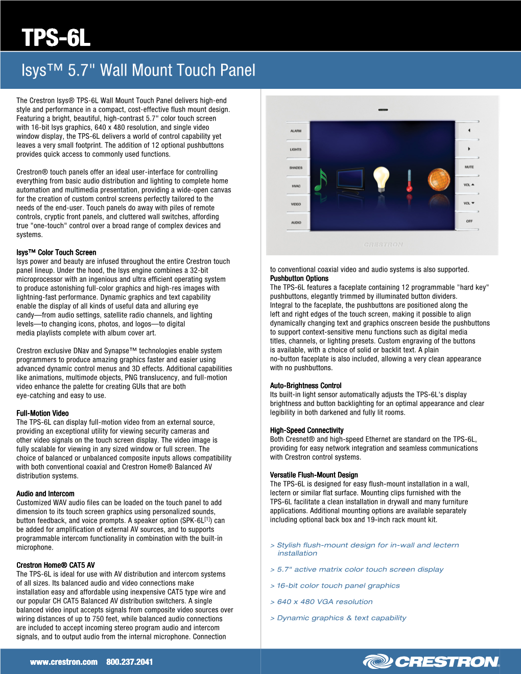 TPS-6L Isys™ 5.7" Wall Mount Touch Panel