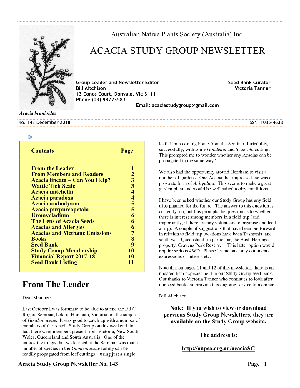 Acacia Study Group Newsletter