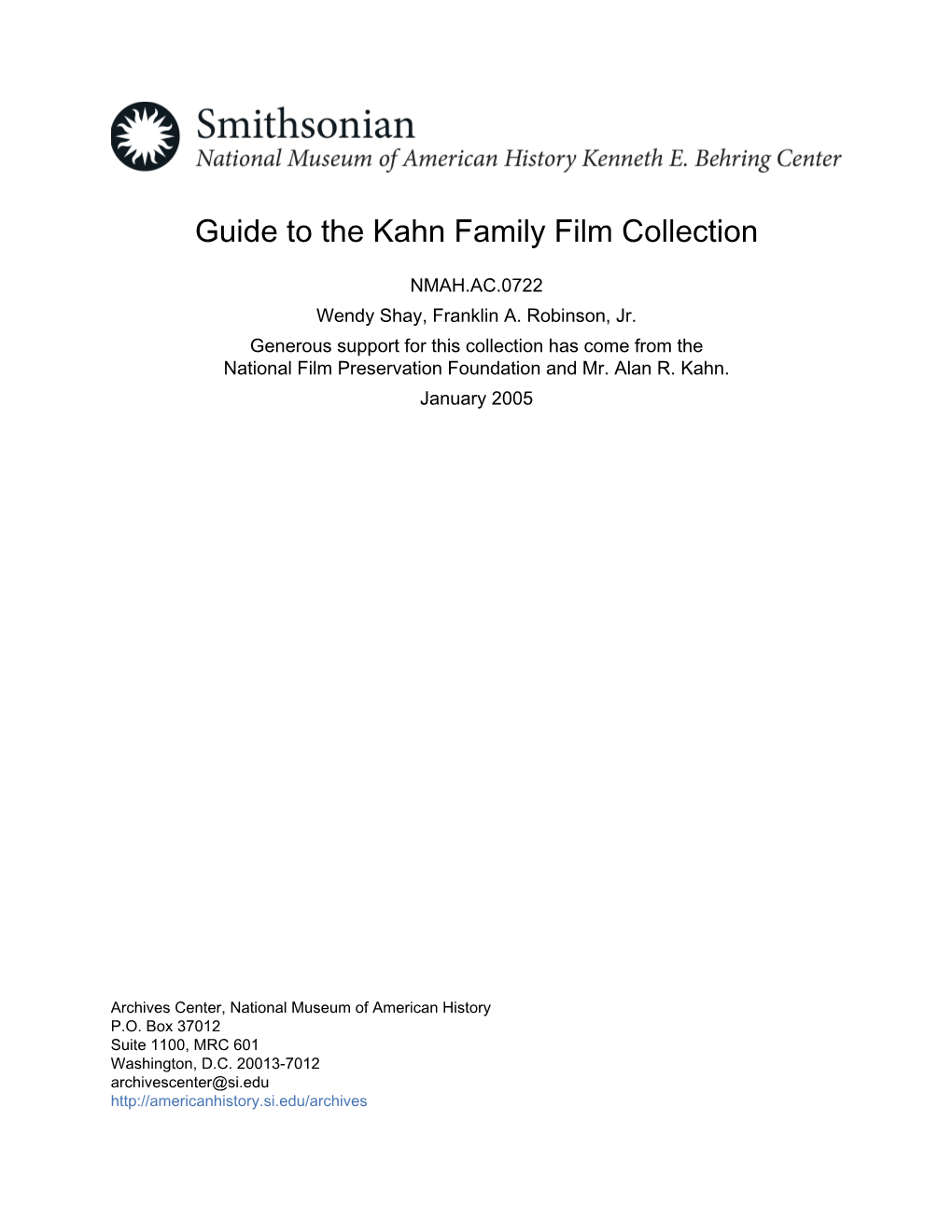 Guide to the Kahn Family Film Collection