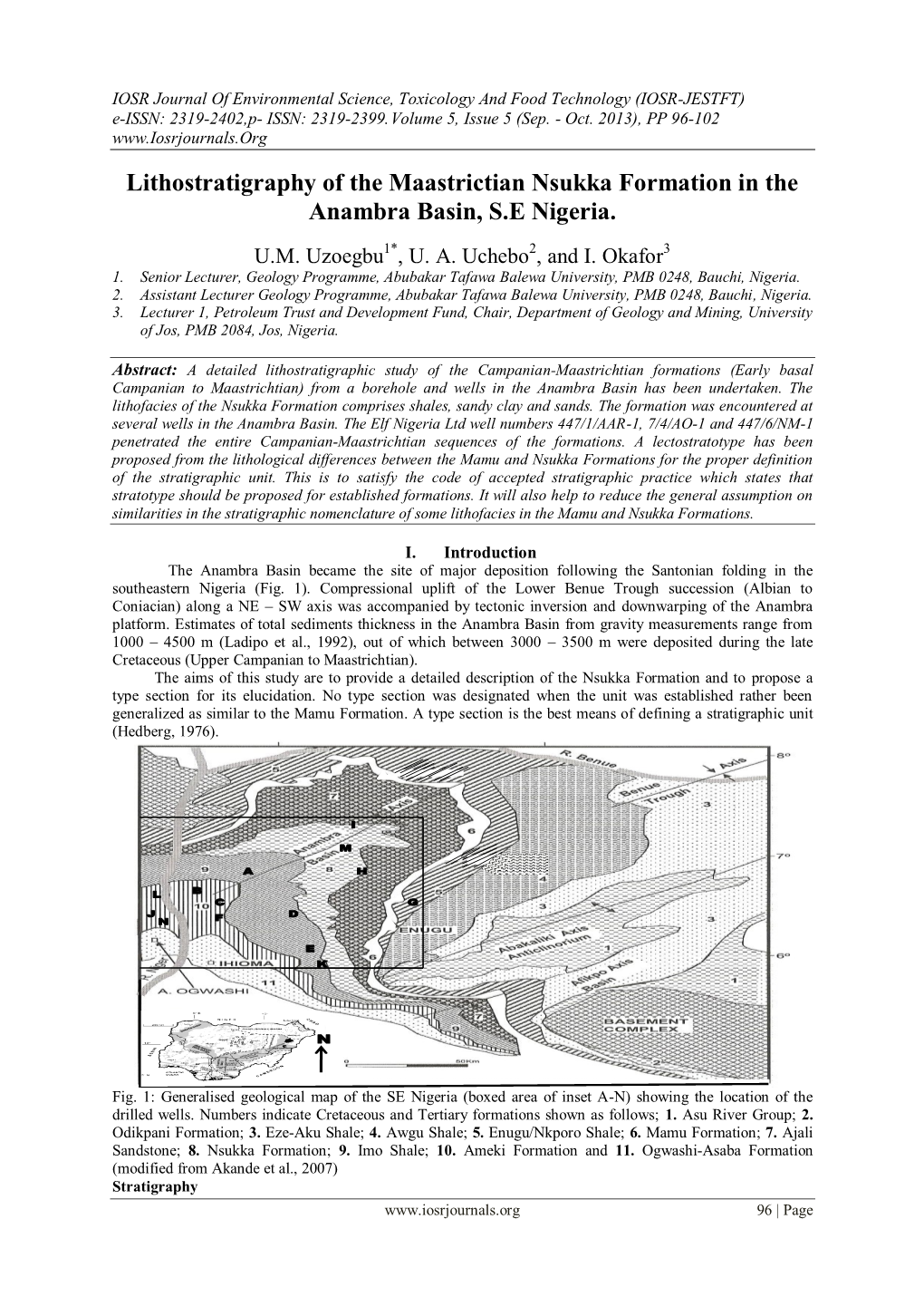 Lithostratigraphy of the Maastrictian Nsukka Formation in the Anambra Basin, S.E Nigeria
