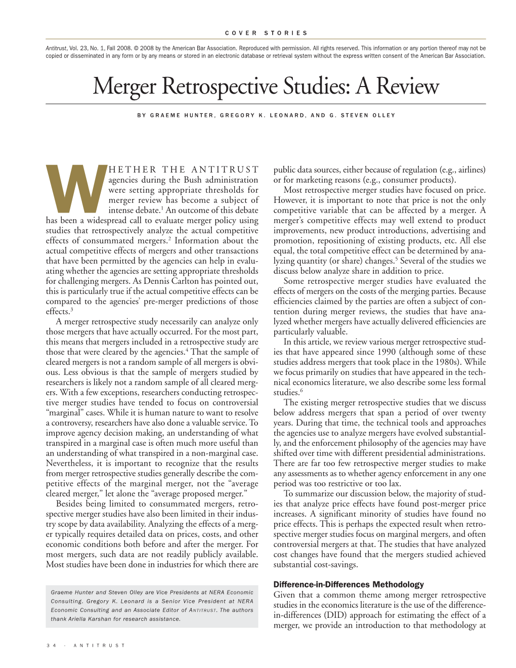 Merger Retrospective Studies: a Review