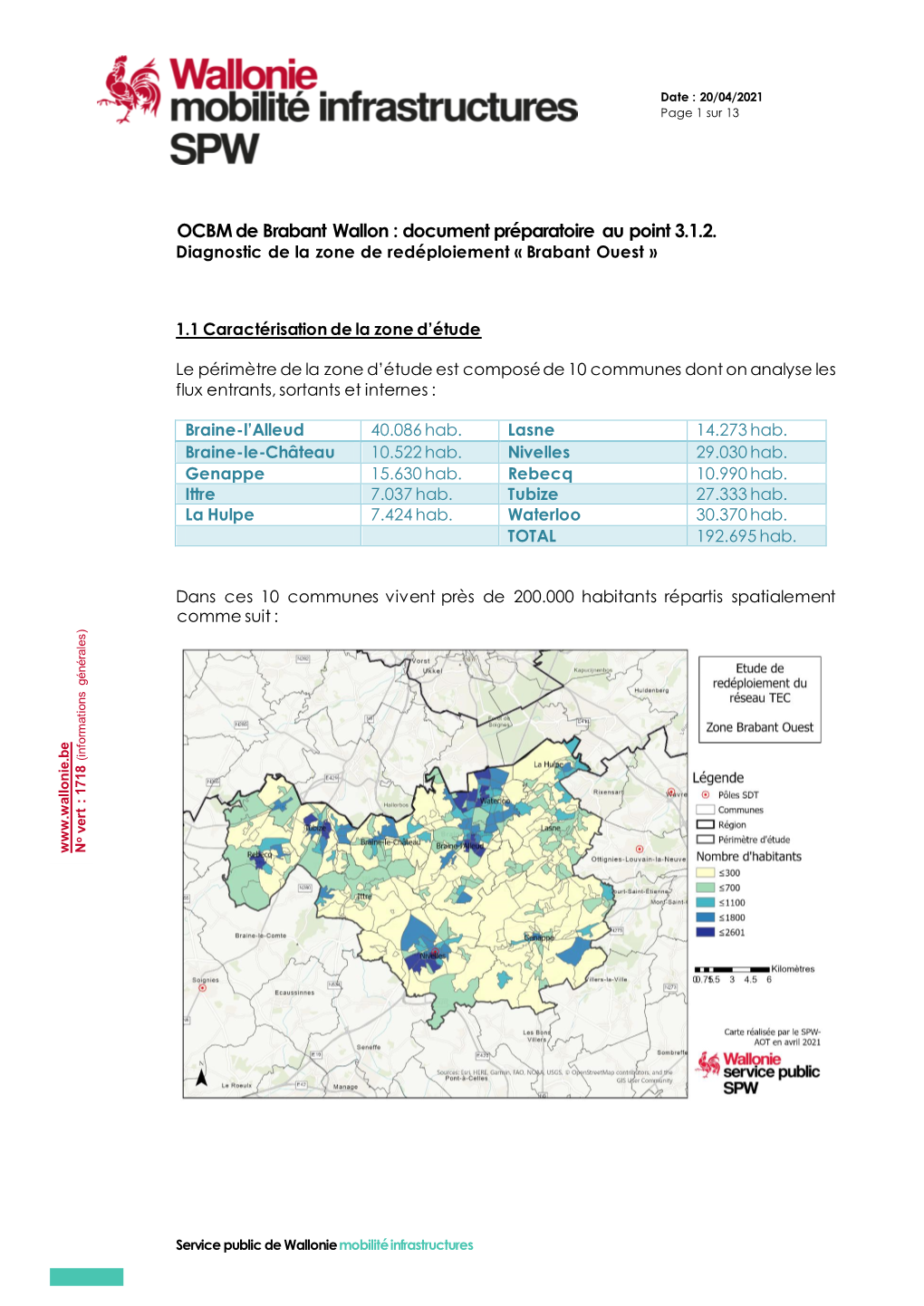 OCBM De Brabant Wallon : Document Préparatoire Au Point 3.1.2. Diagnostic De La Zone De Redéploiement « Brabant Ouest »