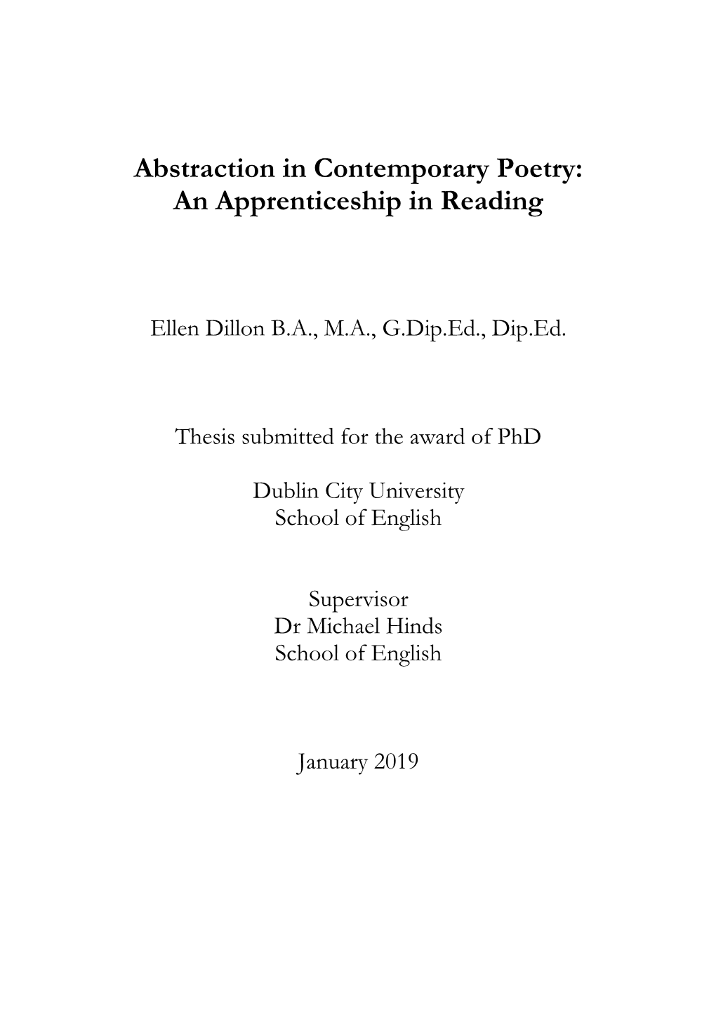 Abstraction in Contemporary Poetry: an Apprenticeship in Reading