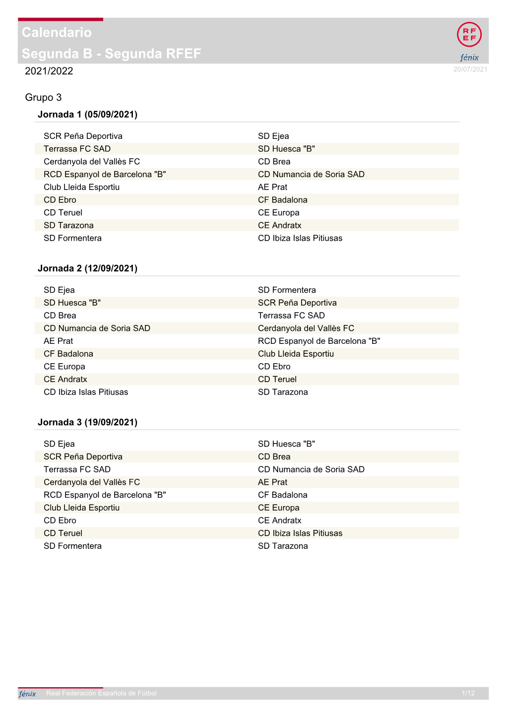 Segunda RFEF Calendario