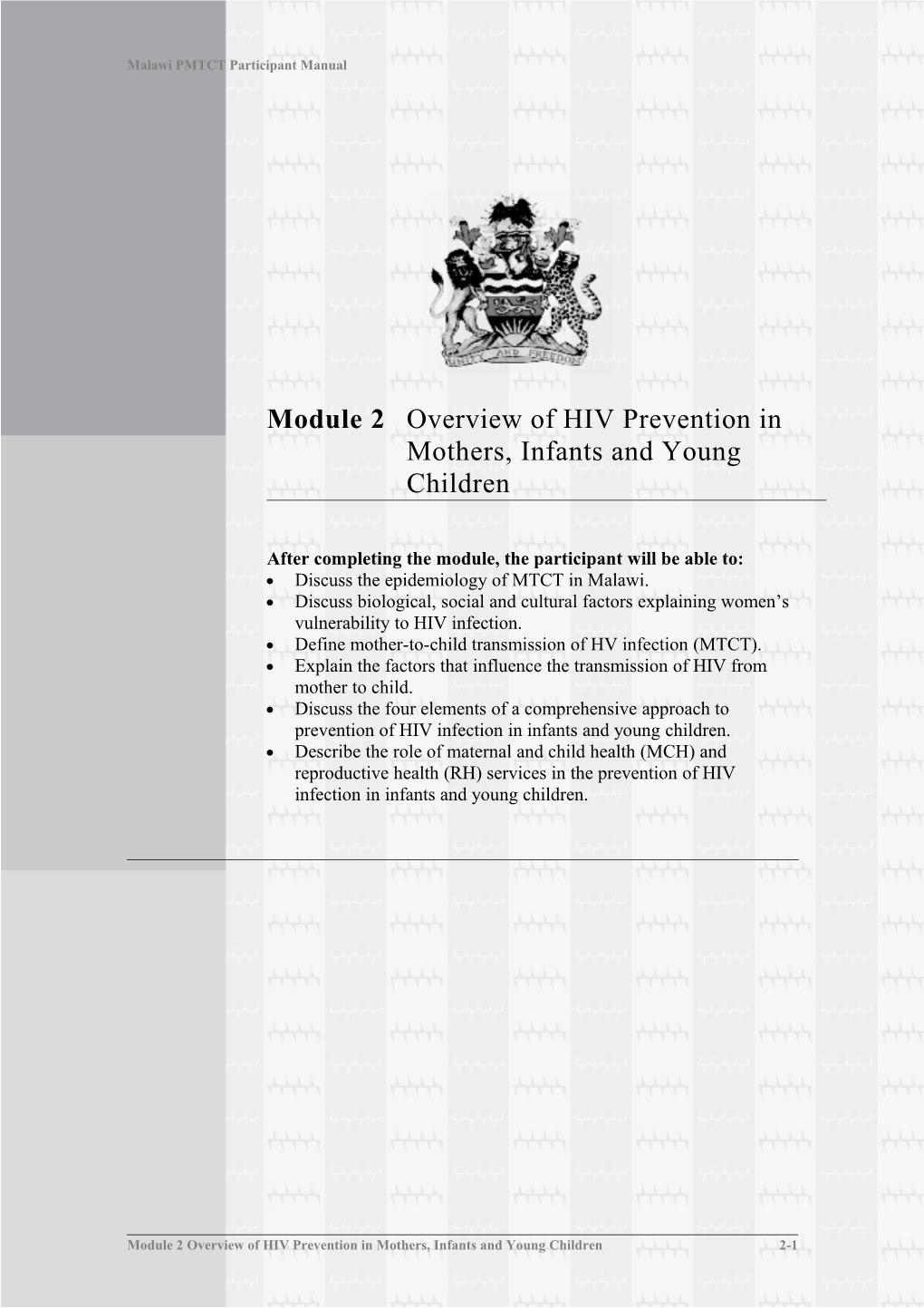 Module 2 Overview of HIV Prevention in Mothers