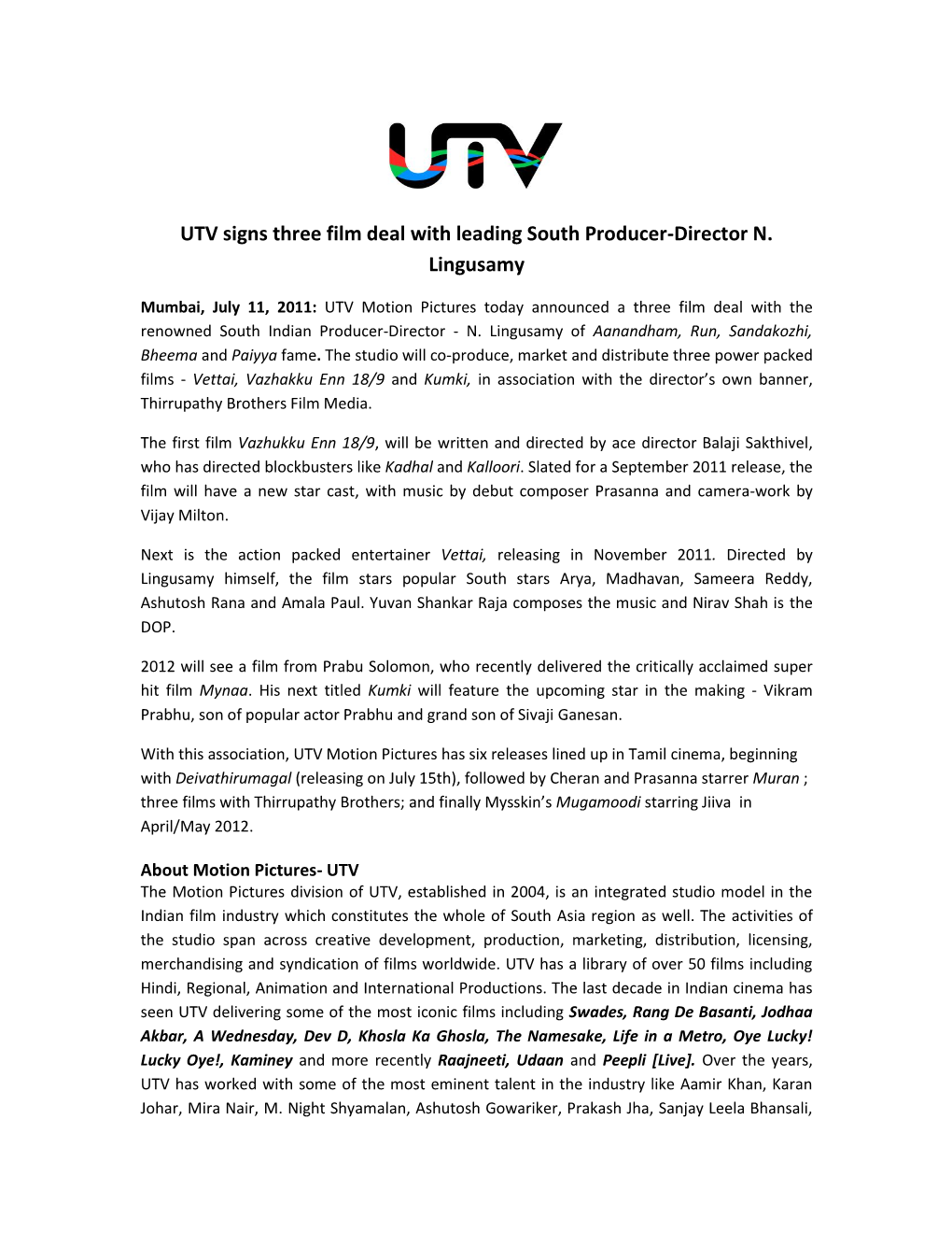 UTV Acquires All Indian Theatrical Rights of Deiva Thirumagal