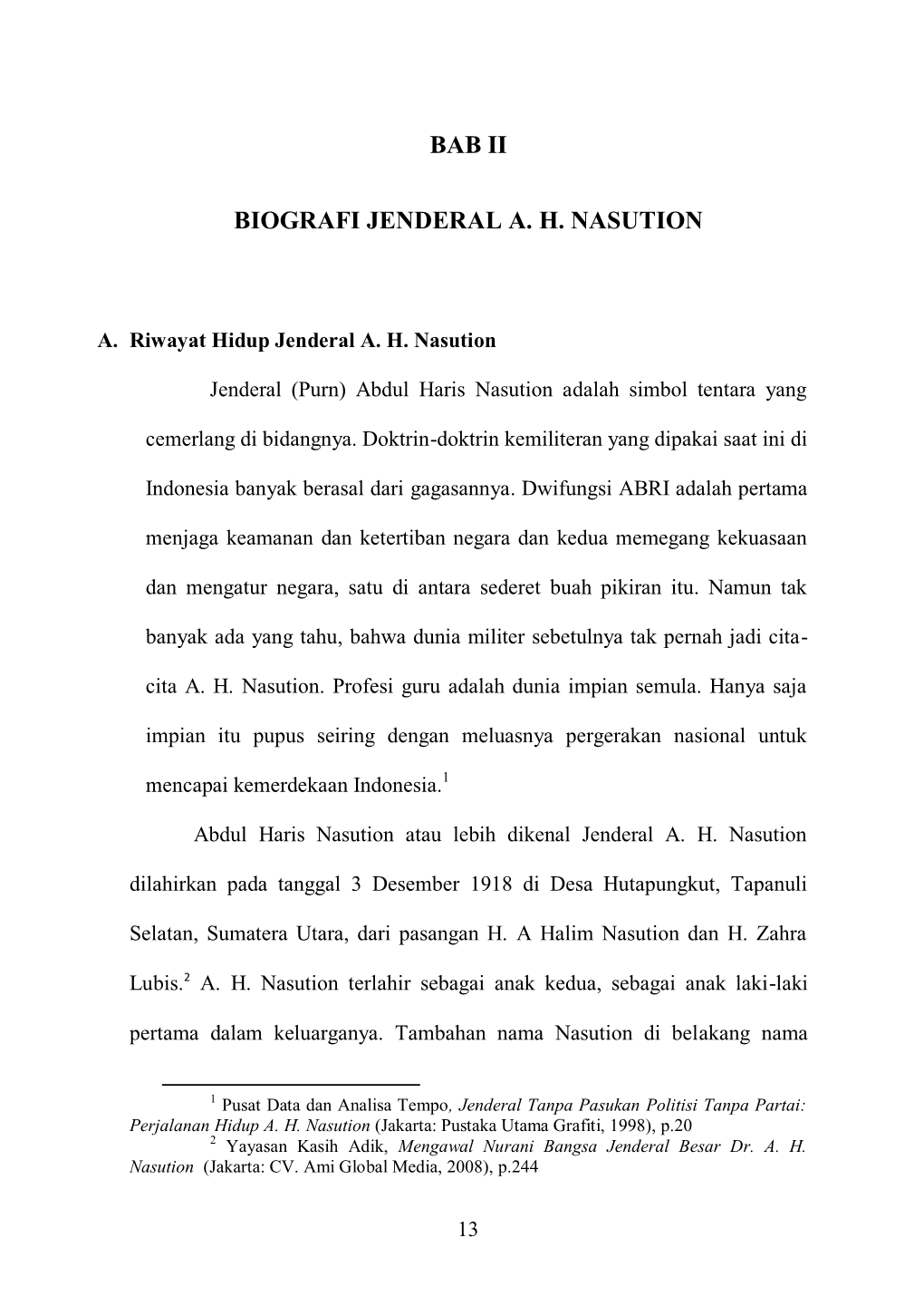 Bab Ii Biografi Jenderal A. H. Nasution