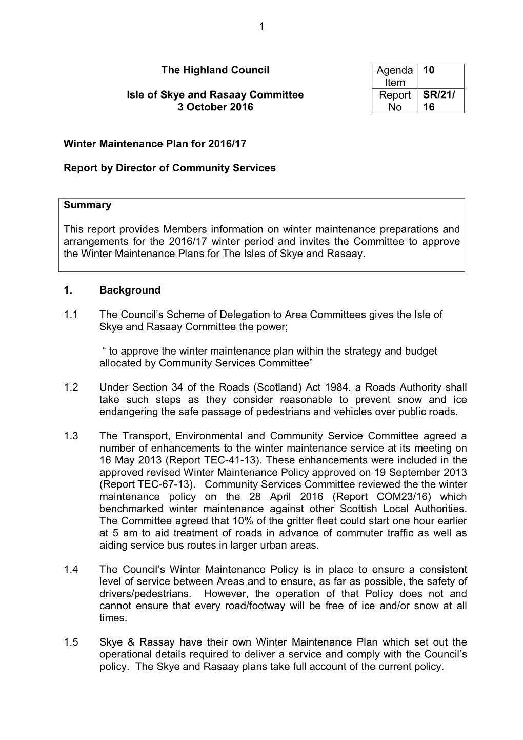 The Highland Council Agenda Item 10 Isle of Skye and Rasaay