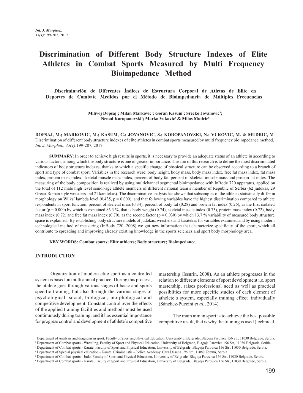 Discrimination of Different Body Structure Indexes of Elite Athletes in Combat Sports Measured by Multi Frequency Bioimpedance Method