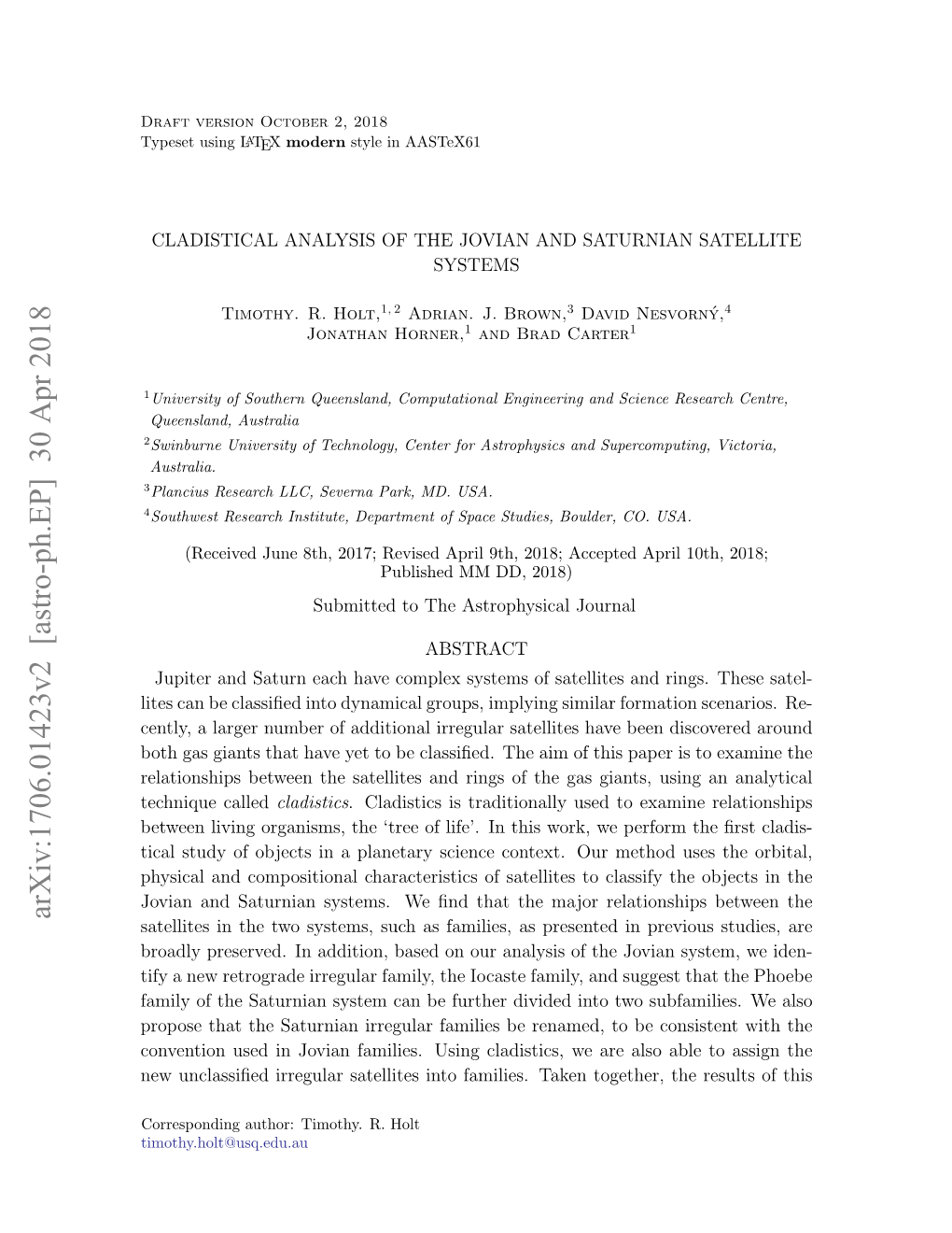 Cladistical Analysis of the Jovian and Saturnian Satellite Systems