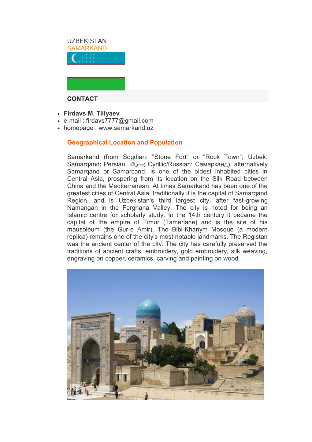Uzbekistan Samarkand Contact