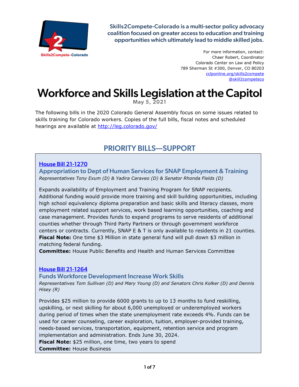 Workforce and Skills Legislation at the Capitol May 5, 2021