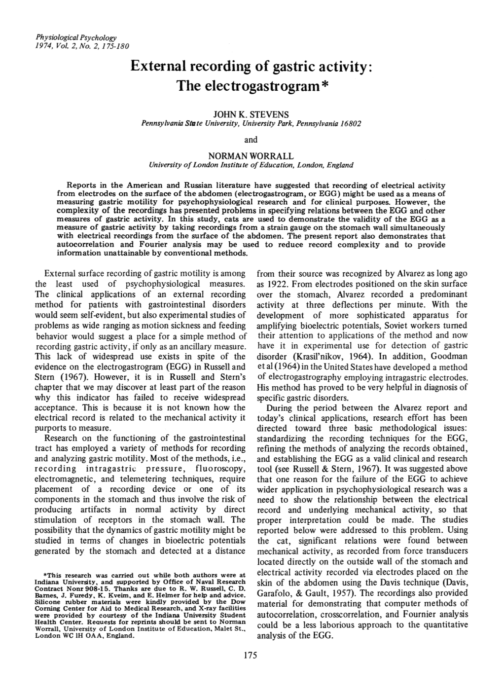 External Recording of Gastric Activity: the Electrogastrogram*