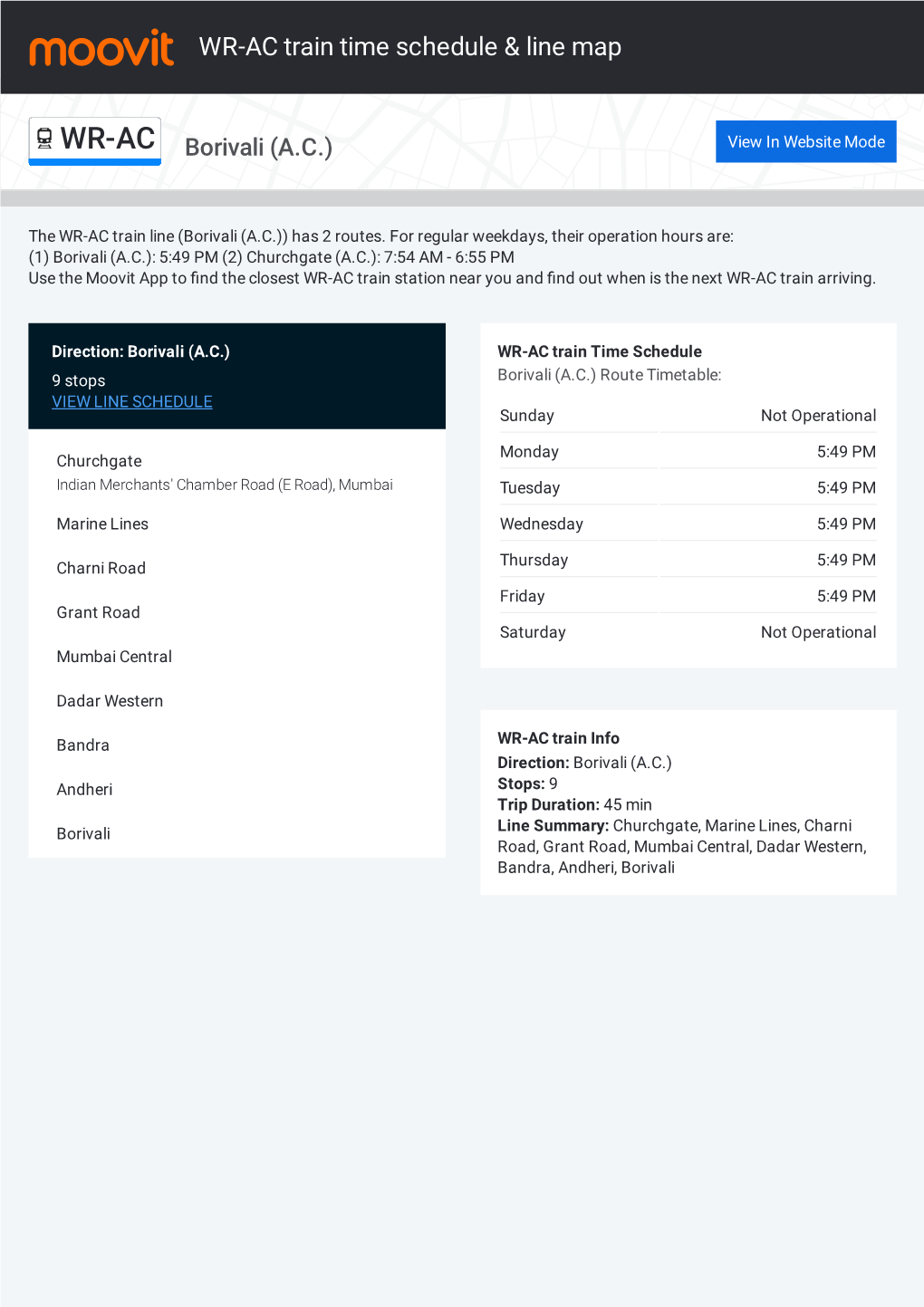 WR-AC Train Time Schedule & Line Route