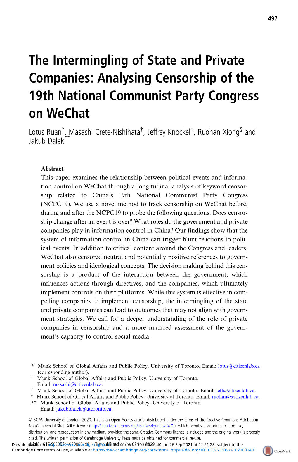 The Intermingling of State and Private Companies: Analysing Censorship of the 19Th National Communist Party Congress on Wechat