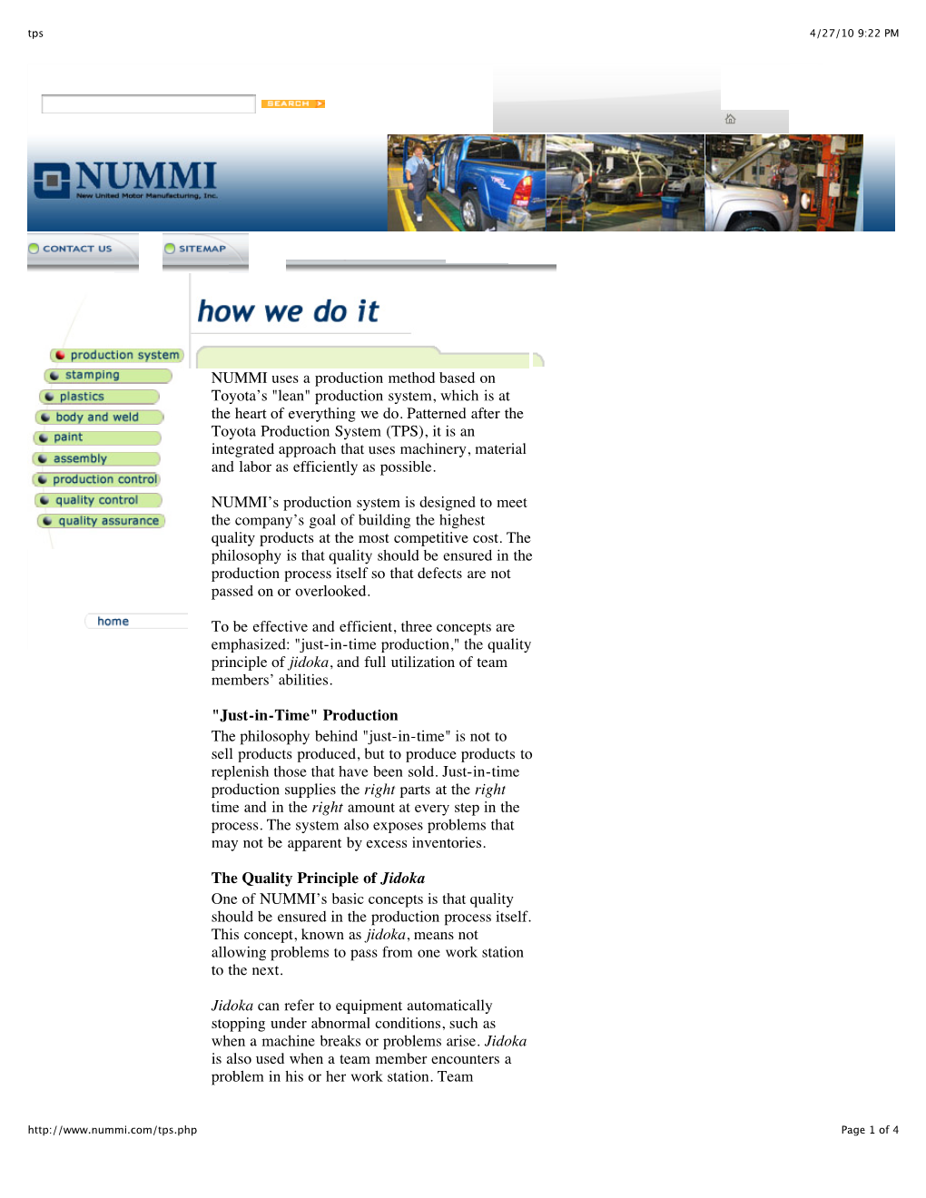 NUMMI Uses a Production Method Based on Toyota's "Lean"