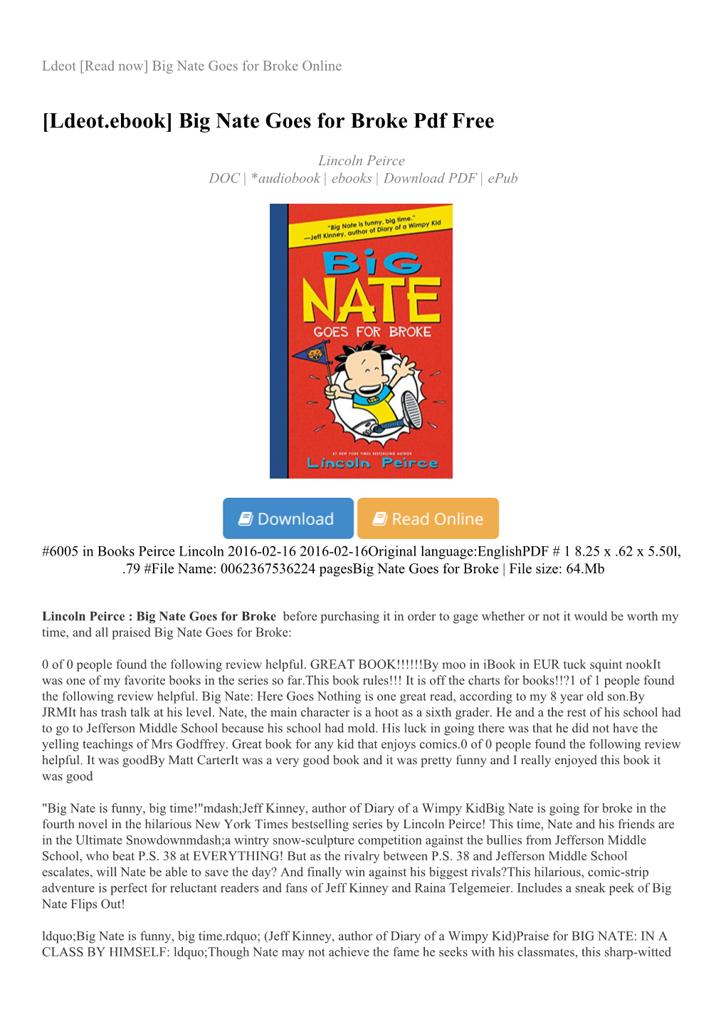 Big Nate Goes for Broke Online