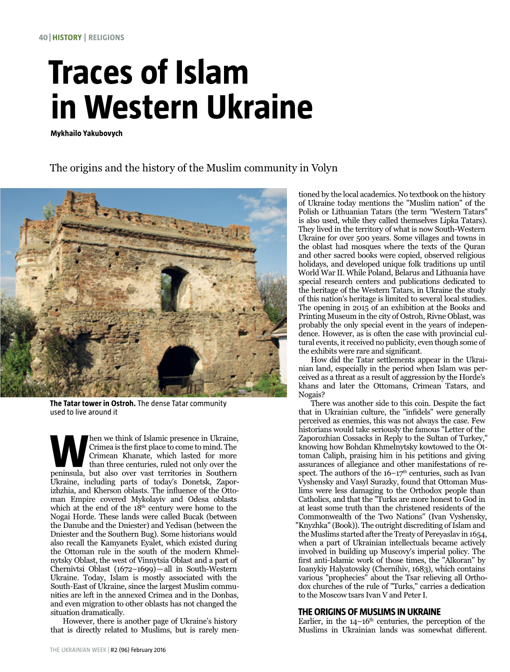 Traces of Islam in Western Ukraine Mykhailo Yakubovych