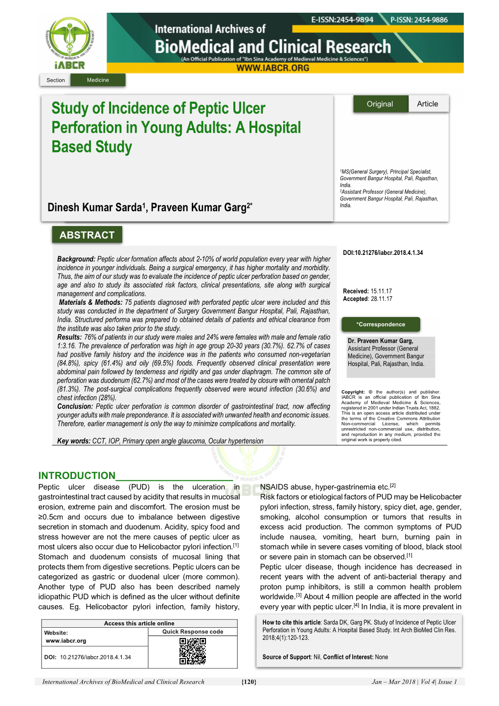 Study of Incidence of Peptic Ulcer Perforation in Young Adults