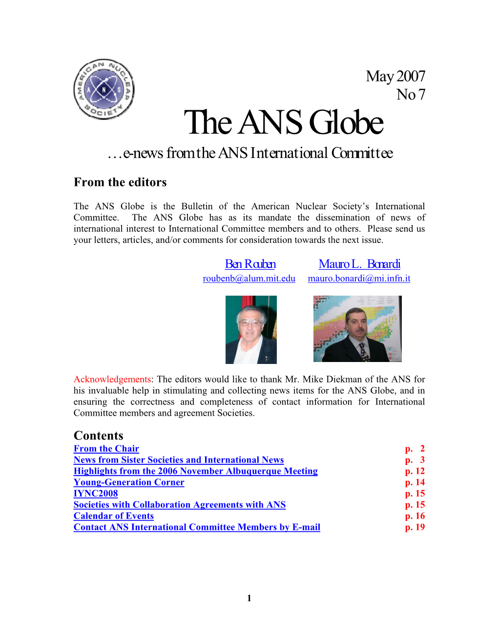 The ANS Globe …E-News from the ANS International Committee
