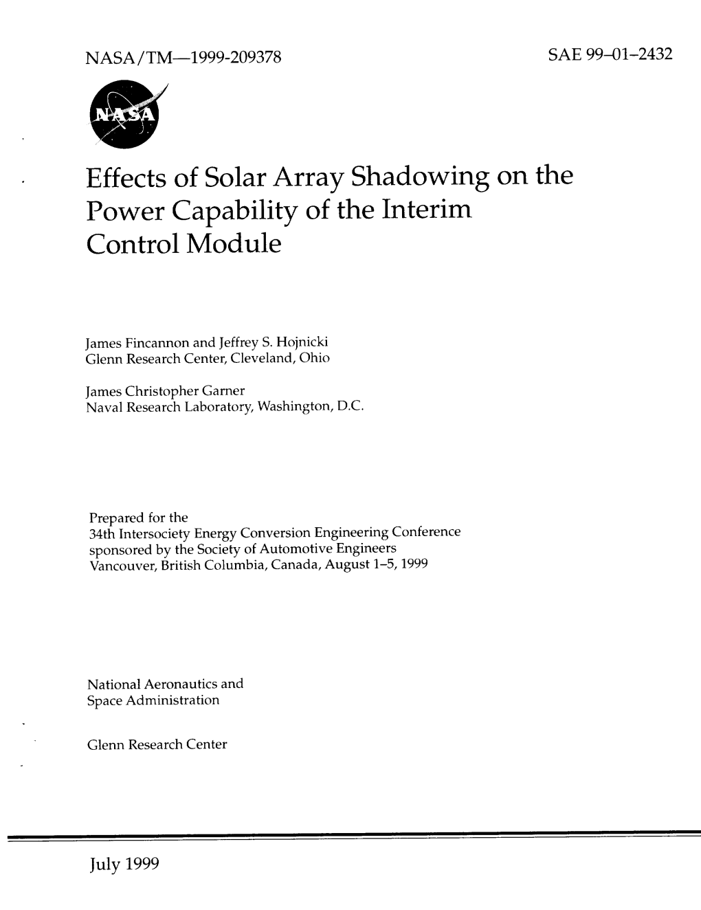 Effects of Solar Array Shadowing on the Power Capability of the Interim Control Module