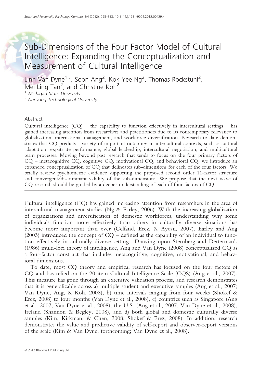 Subdimensions of the Four Factor Model of Cultural Intelligence: Expanding the Conceptualization and Measurement of Cultural