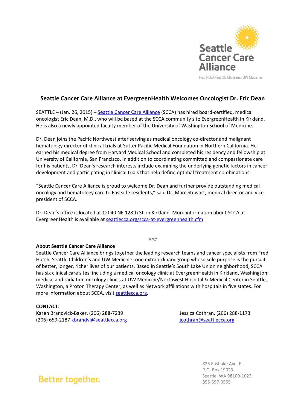 Seattle Cancer Care Alliance at Evergreenhealth Welcomes Oncologist Dr