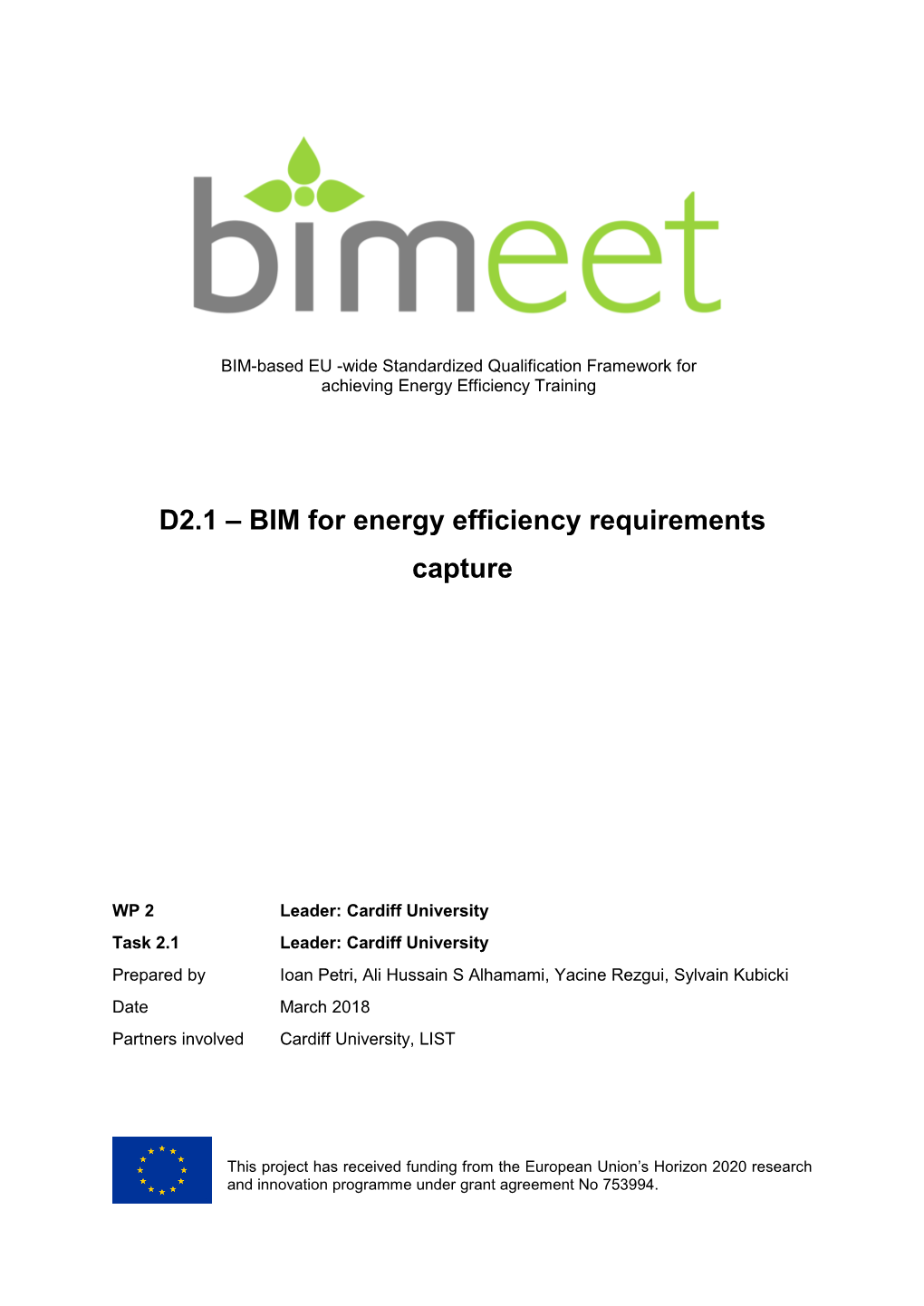 D2.1 – BIM for Energy Efficiency Requirements Capture