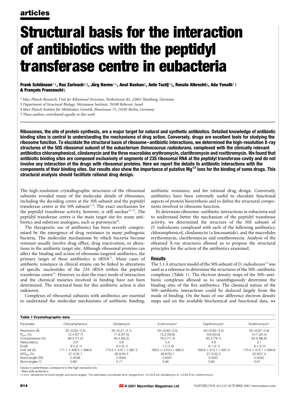 Structural Basis for the Interaction of Antibiotics with the Peptidyl Transferase Centre in Eubacteria