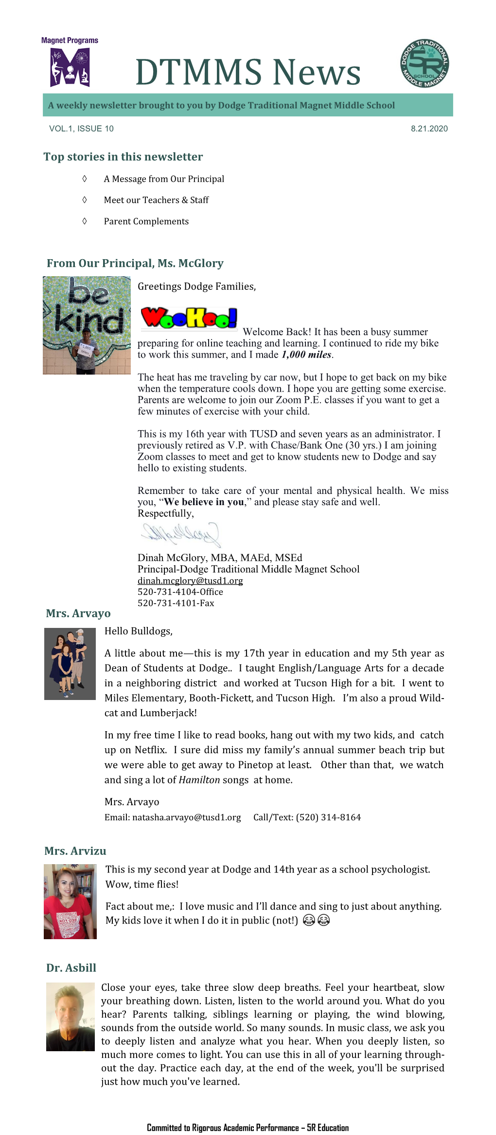 DTMMS News a Weekly Newsletter Brought to You by Dodge Traditional Magnet Middle School