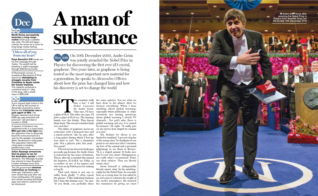 On 10Th December 2010, Andre Geim Was Jointly Awarded the Nobel Prize