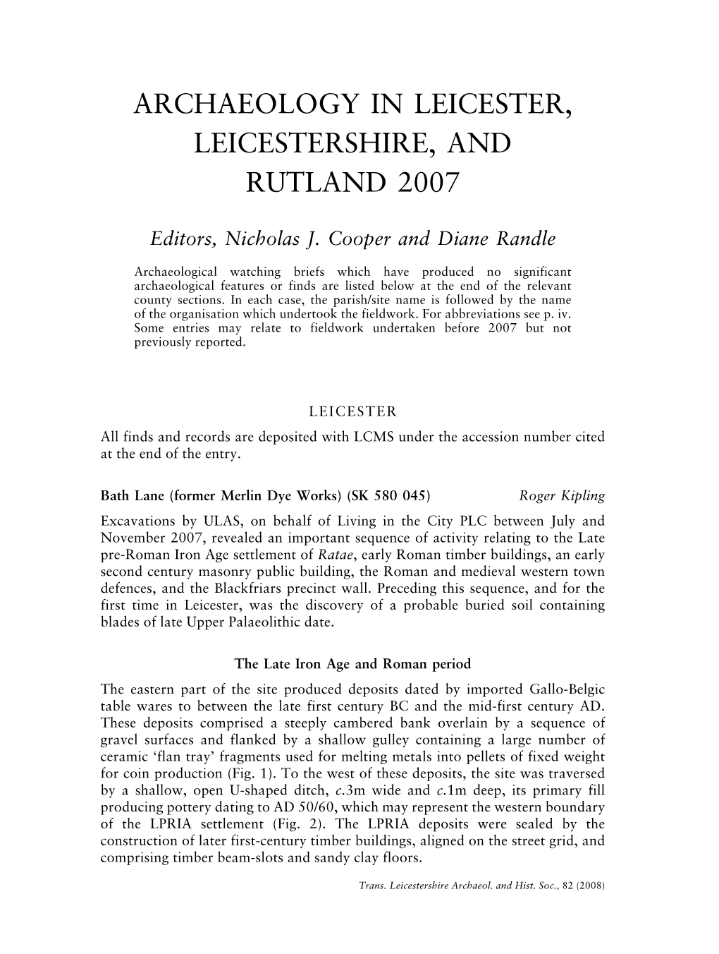 Archaeology in Leicestershire and Rutland 2007 Pp.275-298