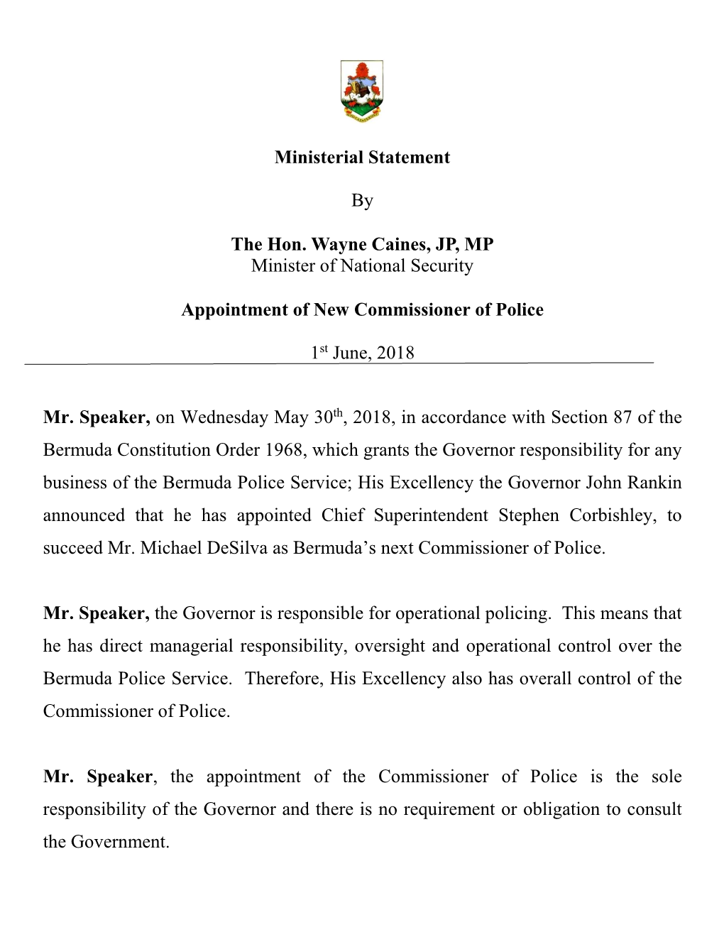 New Commissioner of Police