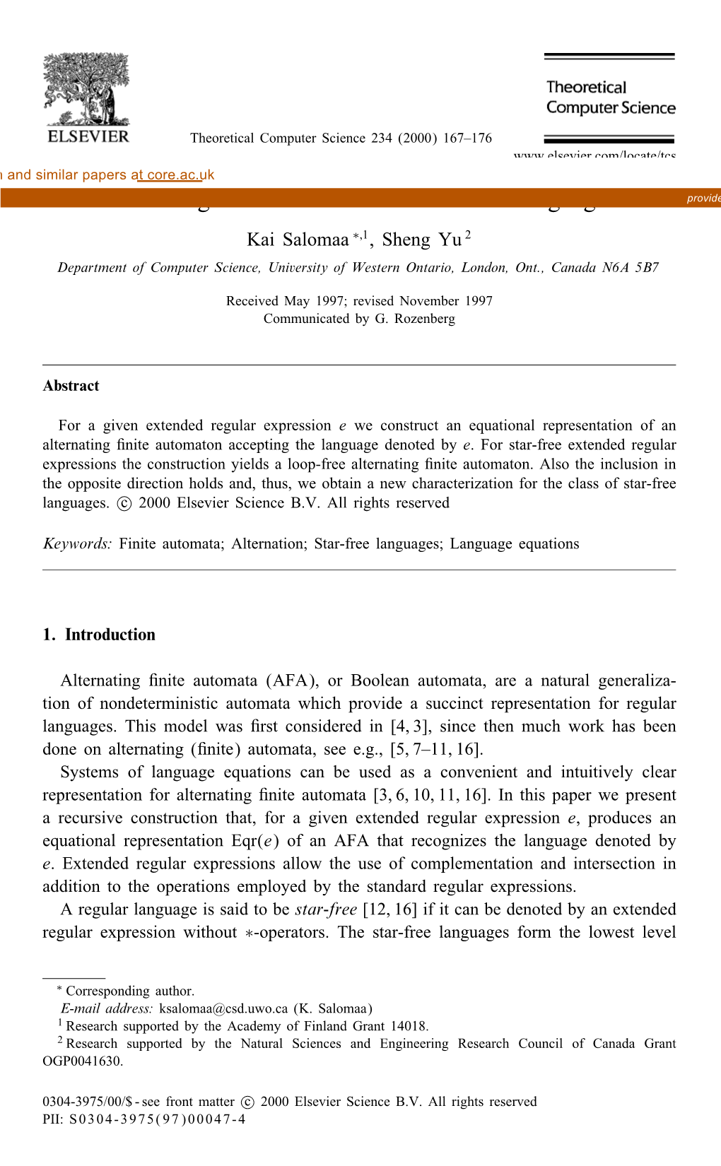 Alternating Finite Automata and Star-Free Languages