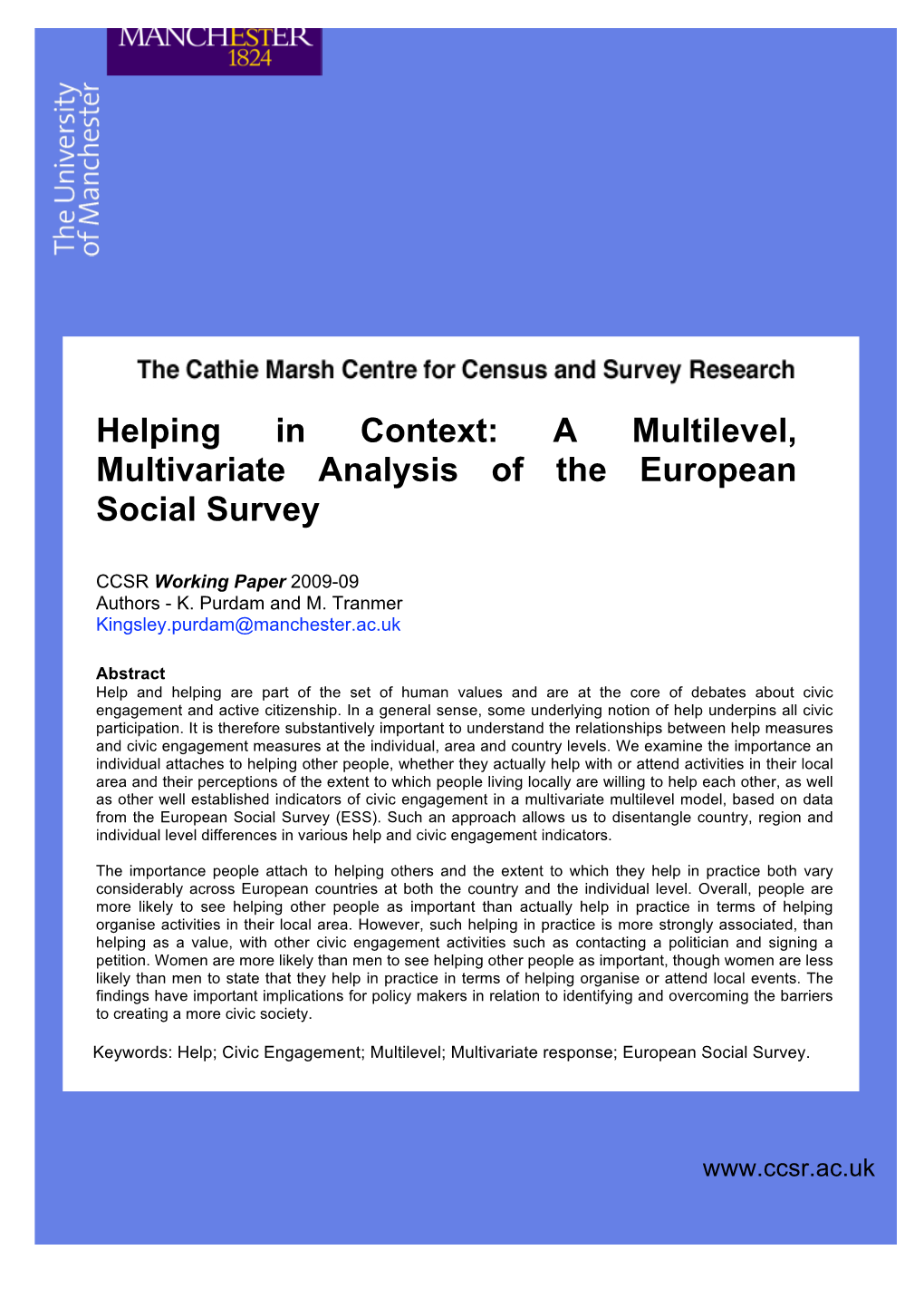 A Multilevel, Multivariate Analysis of the European Social Survey