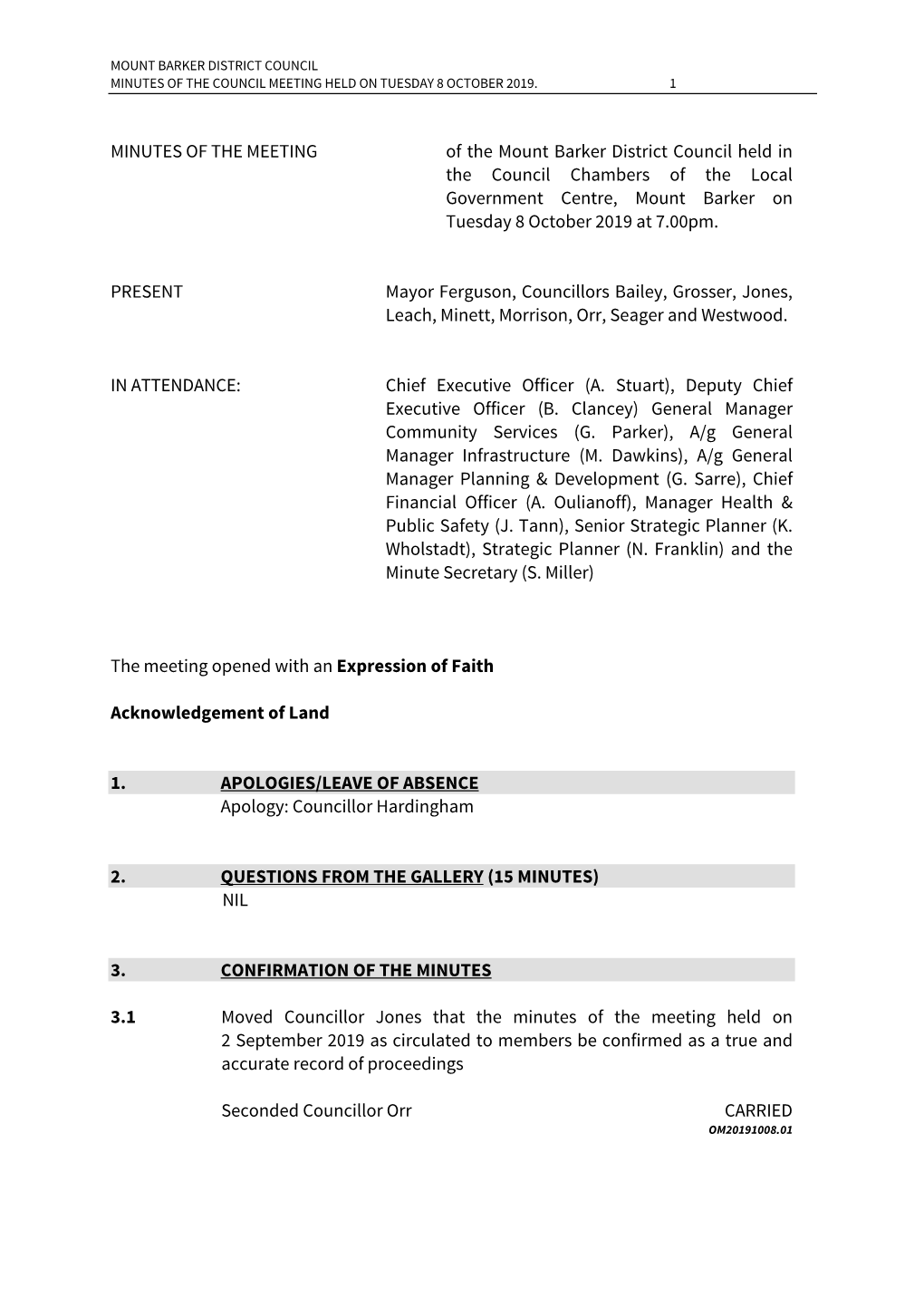 MINUTES of the MEETING of the Mount Barker District Council Held