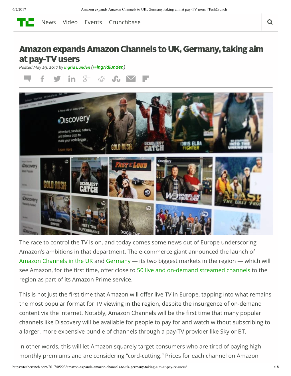 Amazon Expands Amazon Channels to UK, Germany, Taking Aim at Pay-TV Users | Techcrunch