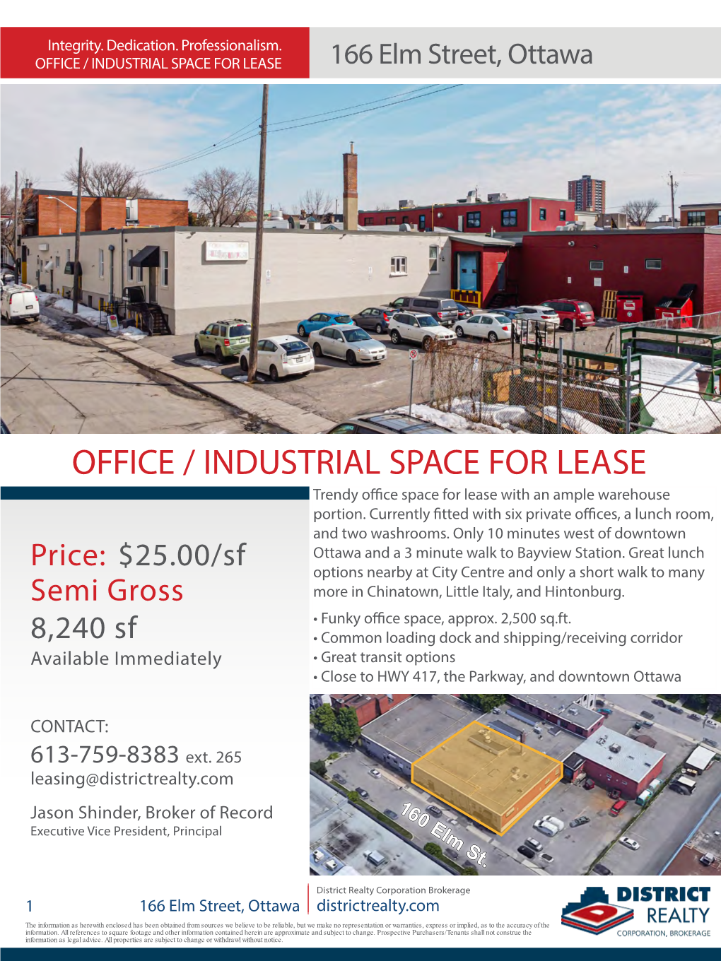 OFFICE / INDUSTRIAL SPACE for LEASE 166 Elm Street, Ottawa