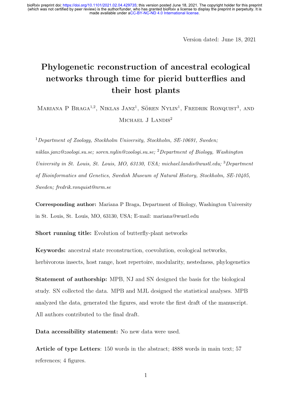 Phylogenetic Reconstruction of Ancestral Ecological Networks Through Time for Pierid Butterﬂies and Their Host Plants