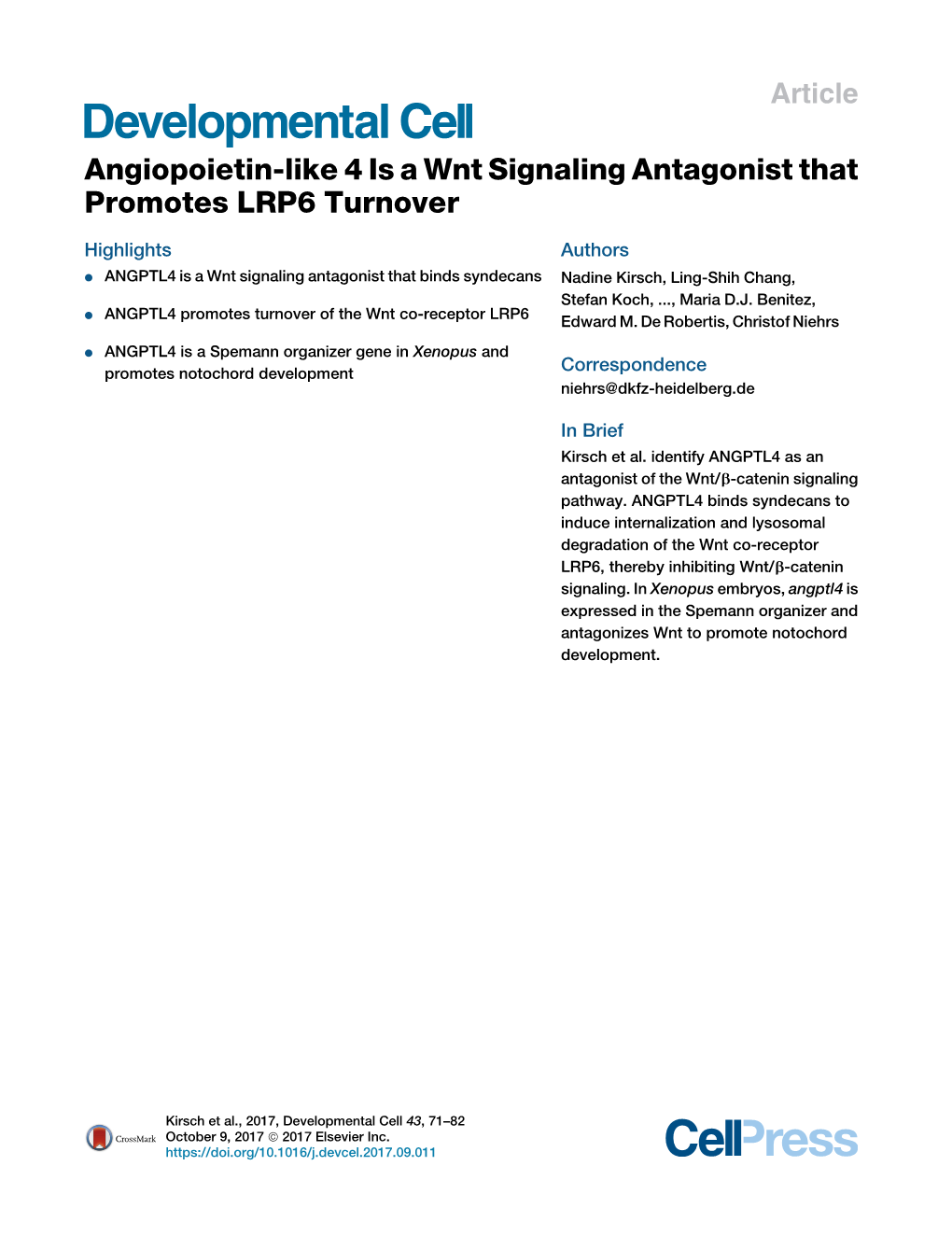 Angiopoietin-Like 4 Is a Wnt Signaling Antagonist That Promotes LRP6 Turnover
