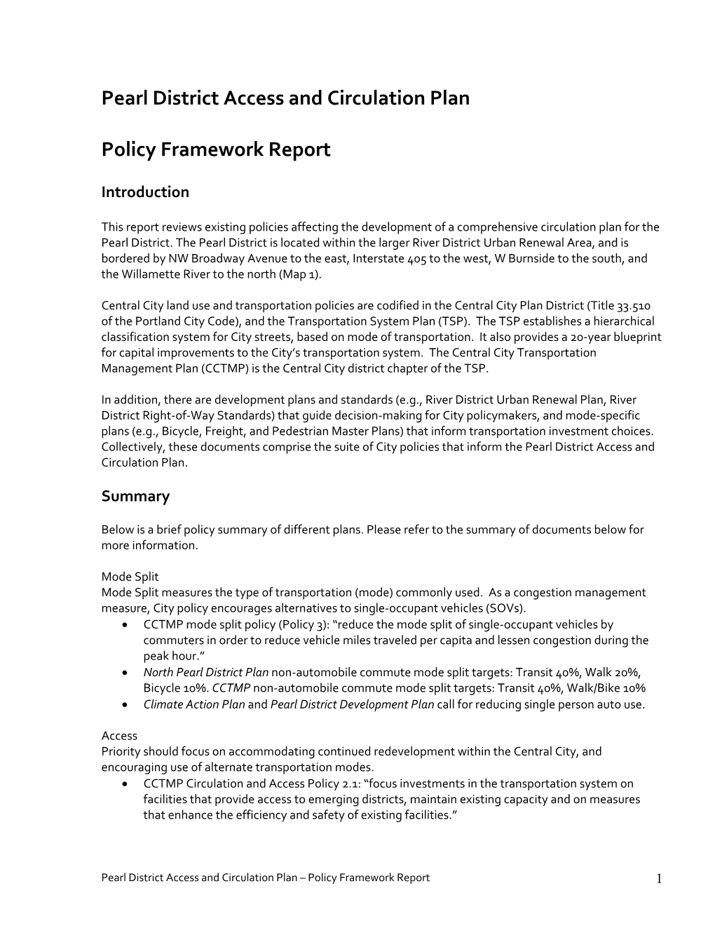 Pearl District Policy Framework Report