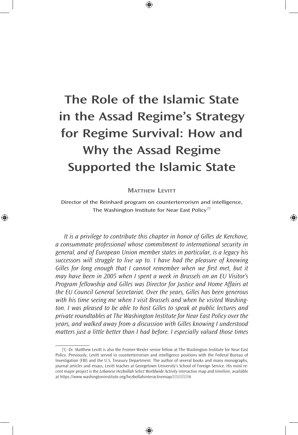 The Role of the Islamic State in the Assad Regime’S Strategy for Regime Survival: How and Why the Assad Regime Supported the Islamic State