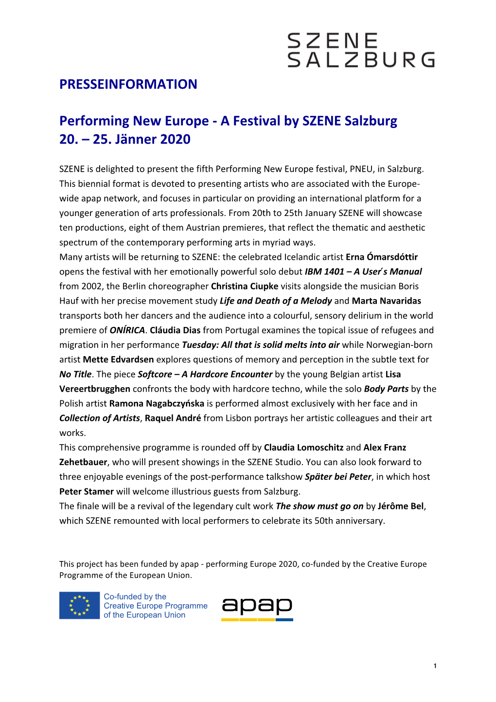 Download: Official Website Apap – Performing Europe 2020: Apapnet.Eu