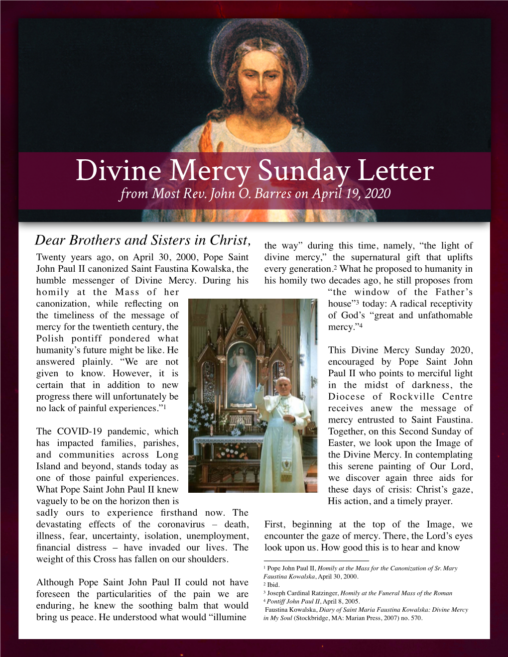 Divine Mercy Sunday Letter from Most Rev