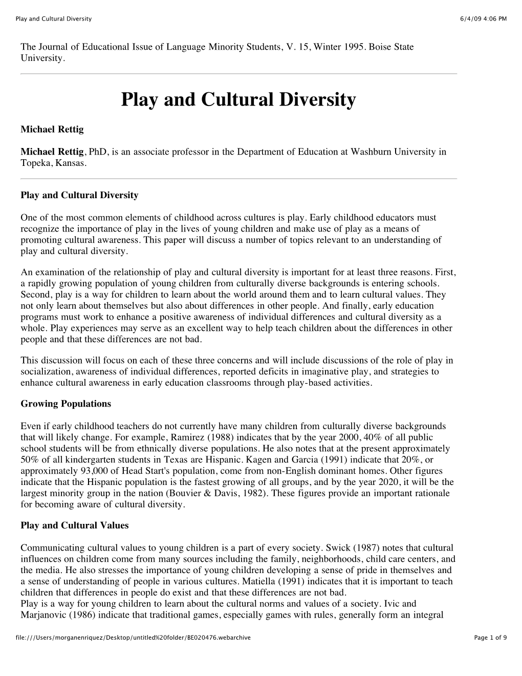 Play and Cultural Diversity 6/4/09 4:06 PM