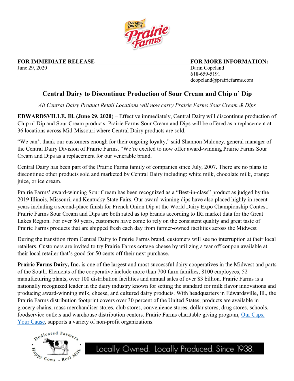 Central Dairy to Discontinue Production of Sour Cream and Chip N'